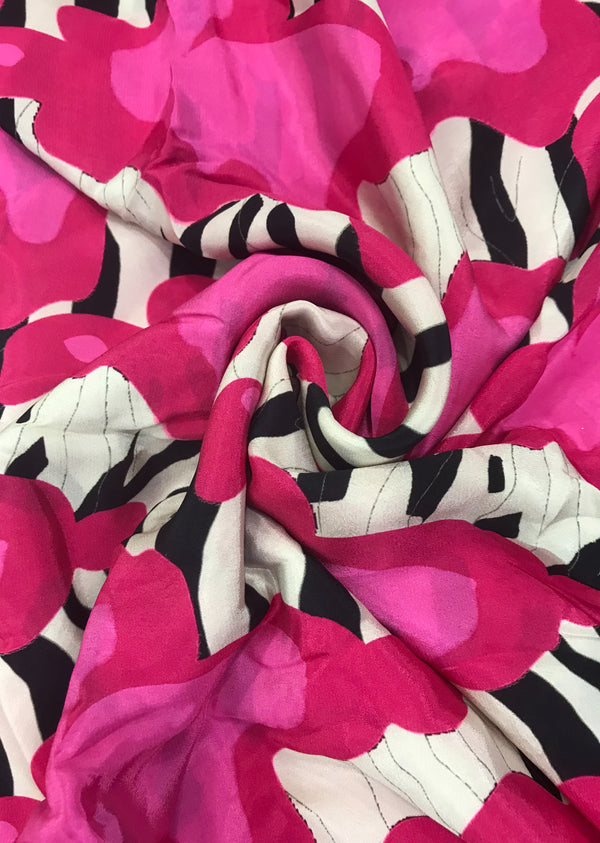 White & Pink Abstract Print Crepe