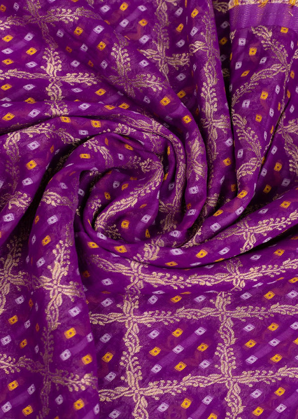 Violet Colour Georgette Khaddi Fabric with Bandhej Work