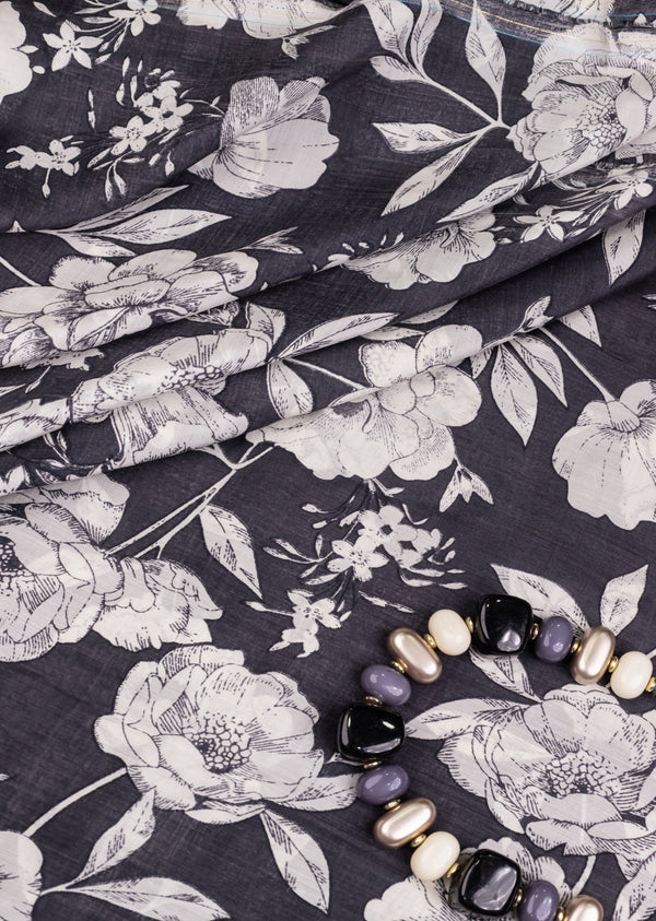 Black Muslin with Floral Jaal Print