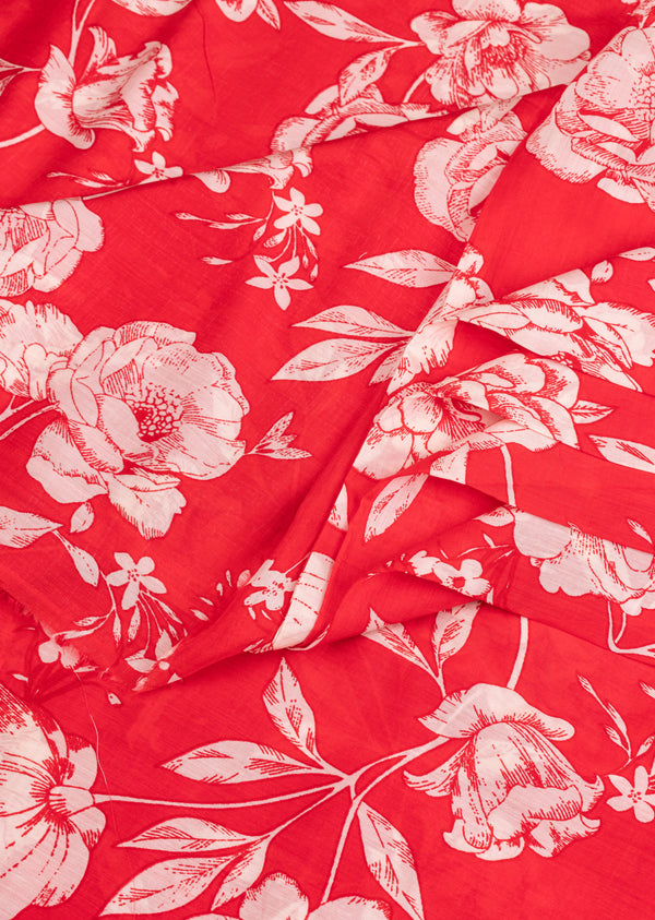 Red Muslin with Floral Jaal Print