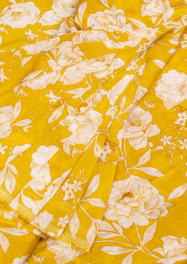 Mustard  Muslin with Floral Jaal Print