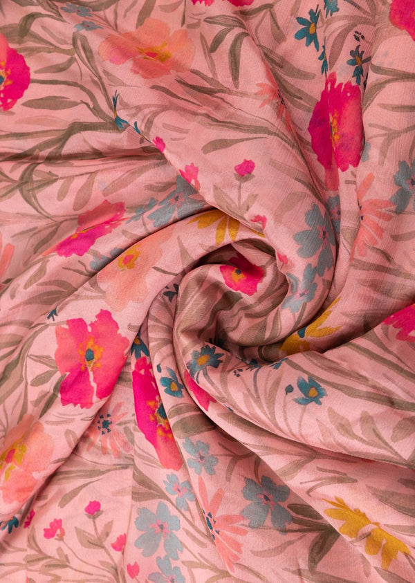 Peach Chinon with Floral Print