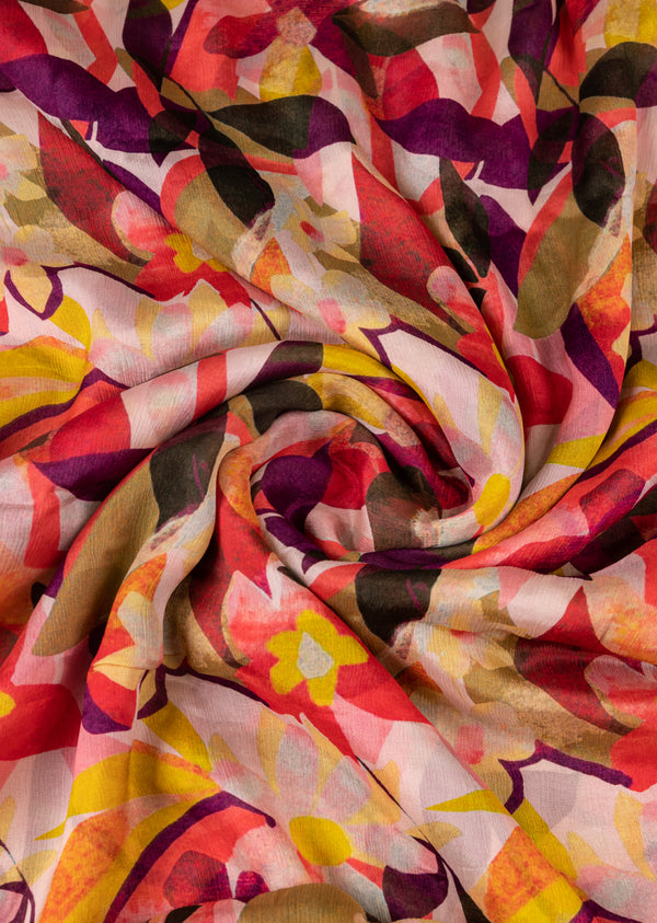 Off White Chinon  With Multicolor Print