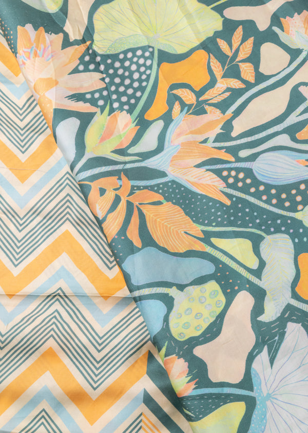 Green & Yellow Printed Modal Satin Set