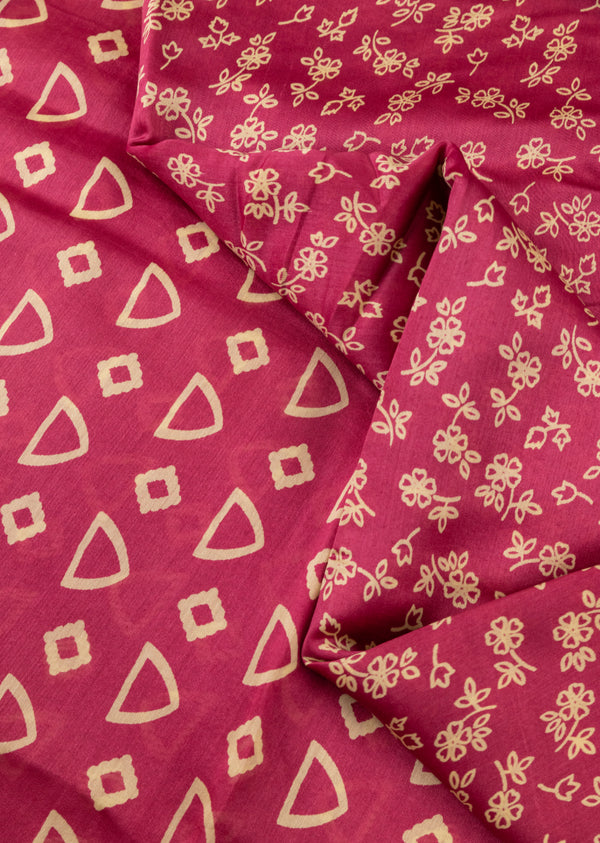 Pink Chanderi Fabric With Flower Digital Printed Set