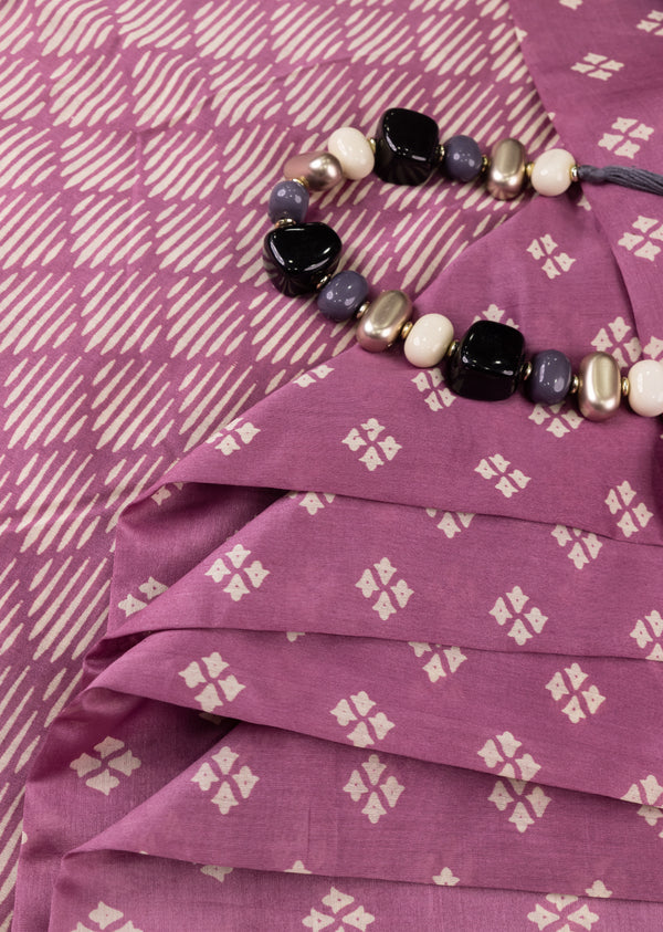 Violet Chanderi Fabric with Digital Printed Set