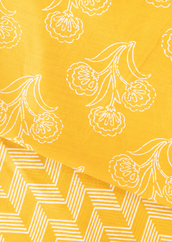 Yellow  Chanderi Fabric With Digital Printed Sets