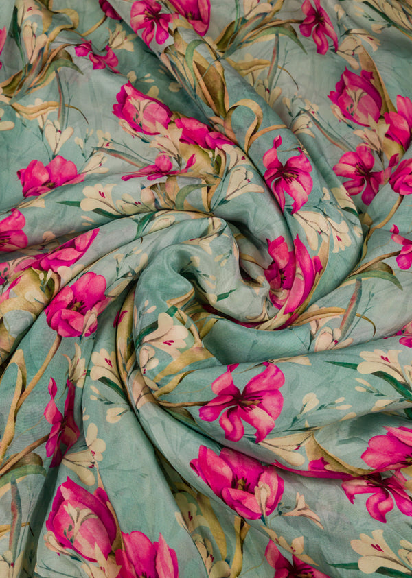 Blue Crepe Floral Print