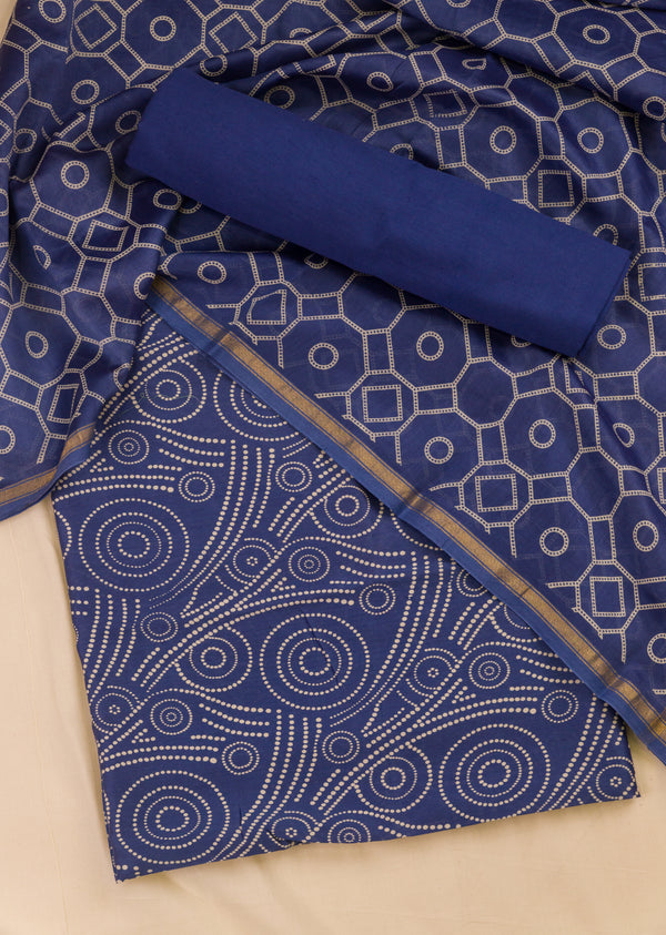 Blue Pure Chanderi  Suit Set