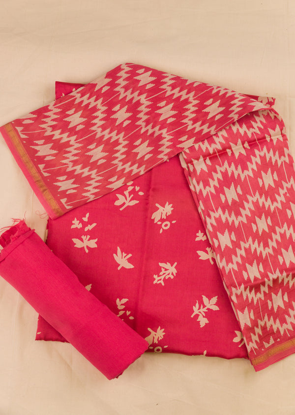 Pink Chanderi Suit Set Printed