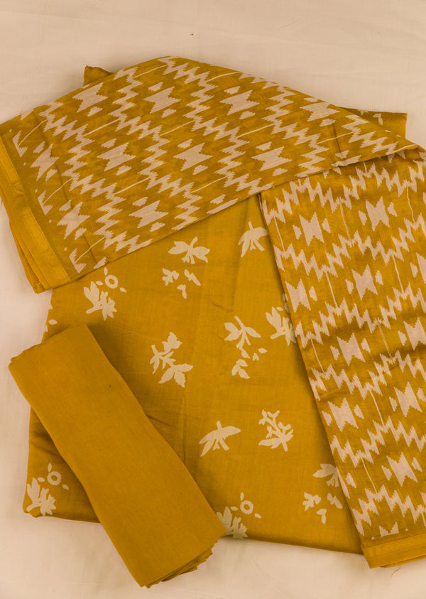 Mustard Yellow Chanderi Suit Set Printed