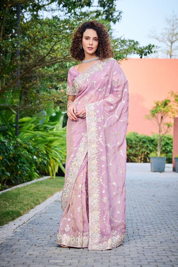 Lavender Saree with Gota Work