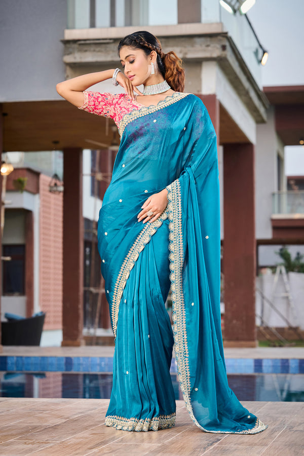 Teal Blue Silk Saree