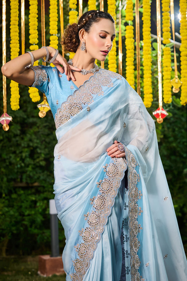 Sky Blue Pawan Silk Saree