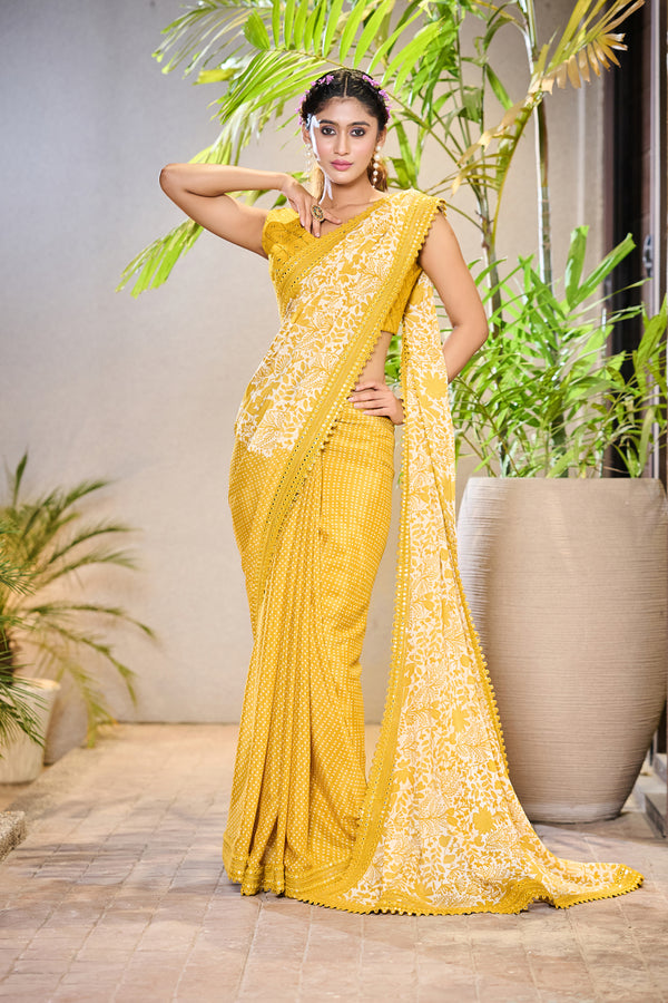 Mustard Color Chiffon Saree