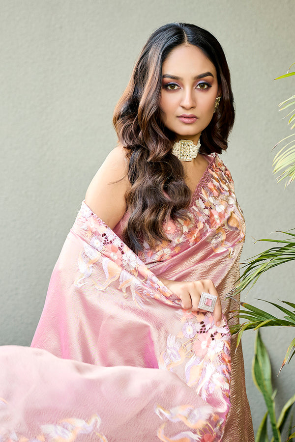 Pink Crushed Tissue Saree