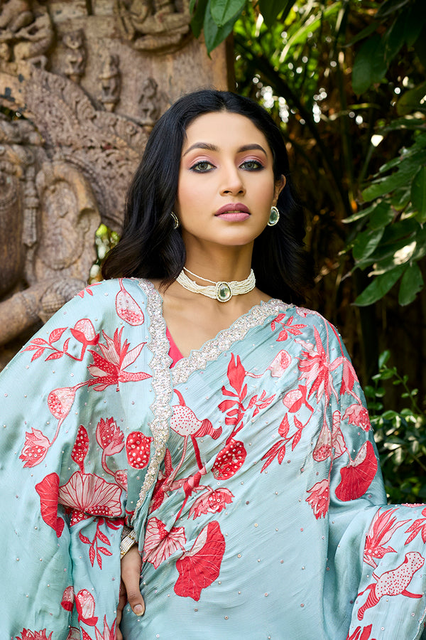 Pista Satin Saree