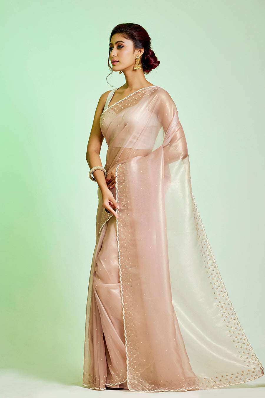 148c Color Light Pink Tissue Organza Saree – Aparnaa Sarees