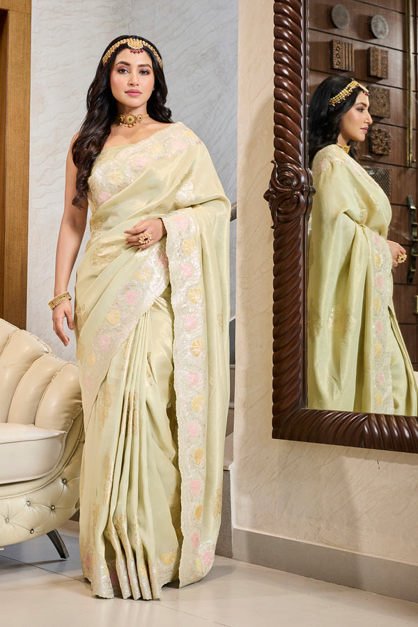 Olive Tissue Applique Saree