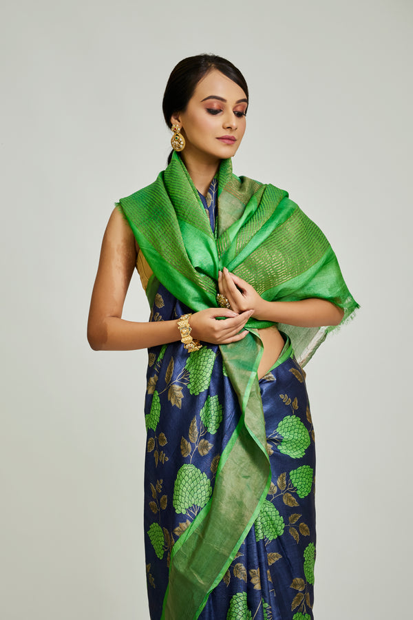 Blue & Green  Tussar Saree