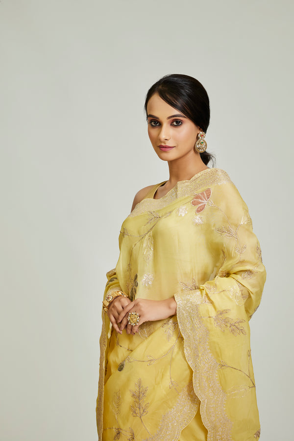Yellow Organza Georgette Saree
