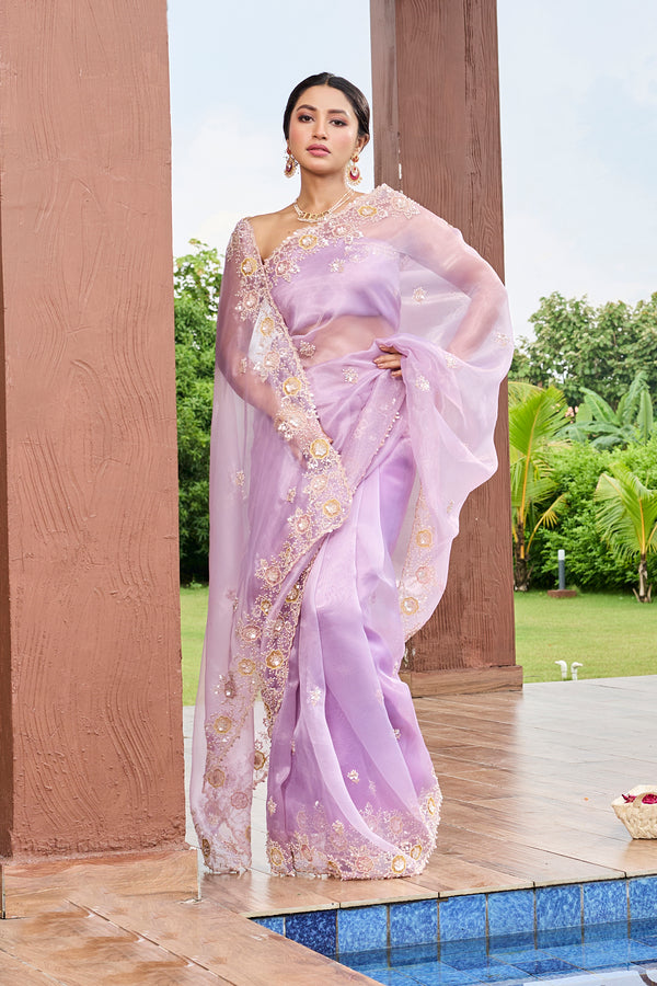 Lavender Tissue Applique Saree