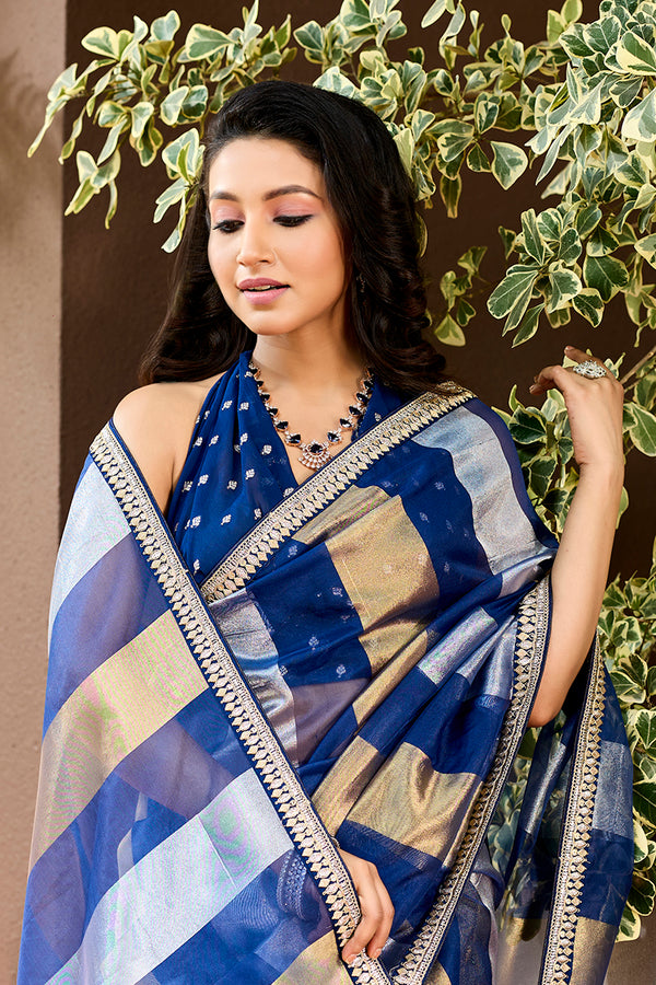 Blue Organza Weaving Saree