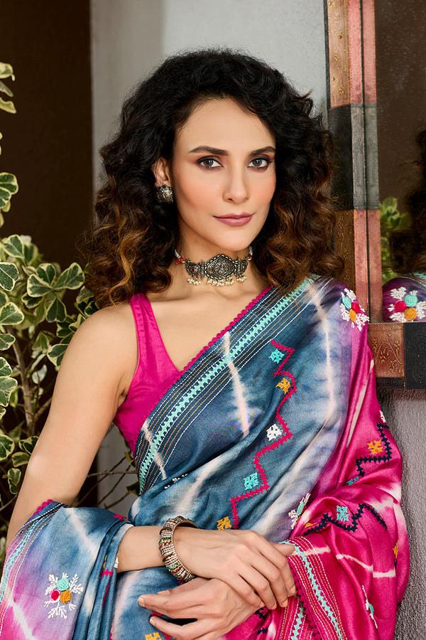 2D Shade Pure Tussar Saree