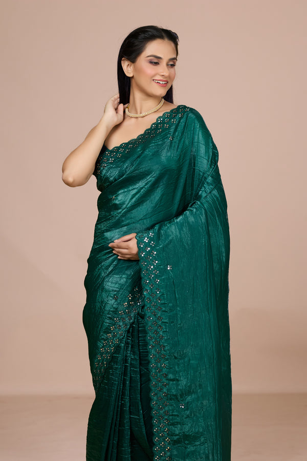 Green Fancy Saree with Intricate Mirror Detailing