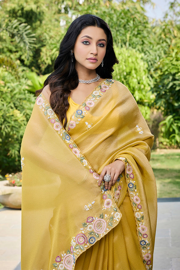 Mustard Tissue Georgette Saree