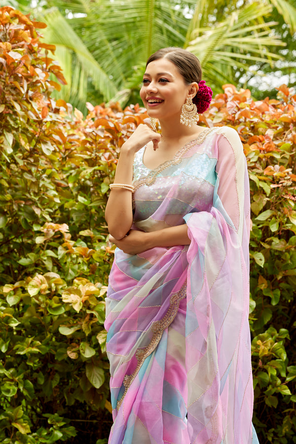 Unicorn Color Organza Saree