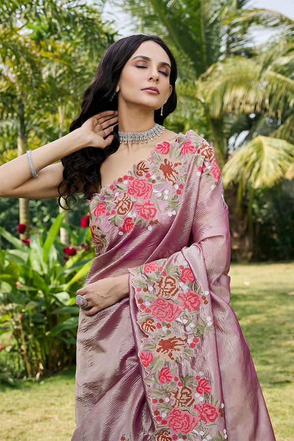 Violet Crushed Tissue Saree