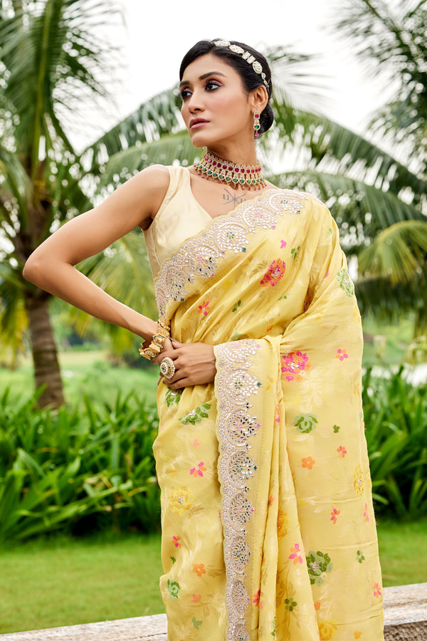 Yellow Tissue Khaddi Georgette Saree