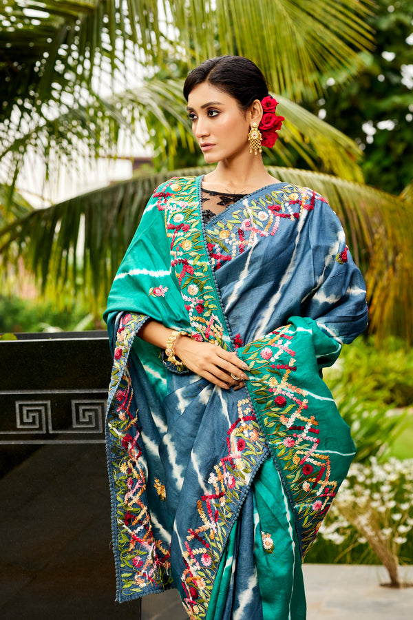 2D Shade Pure Tussar Saree
