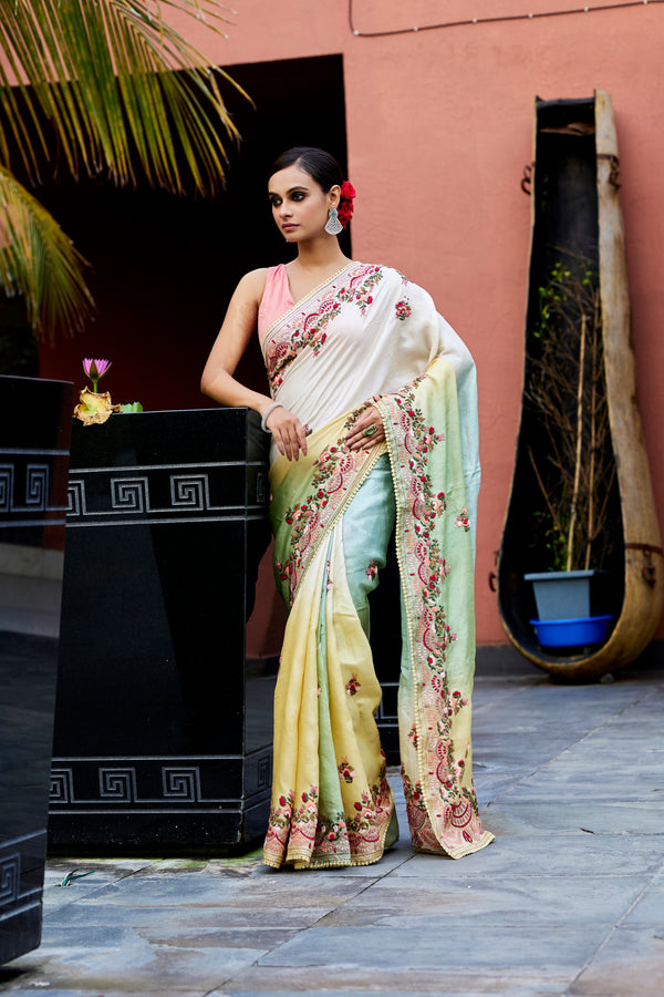 4D Shaded Embroidered Saree