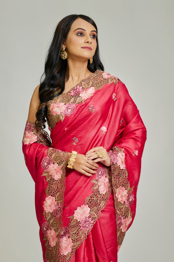 Red Cutwork Saree