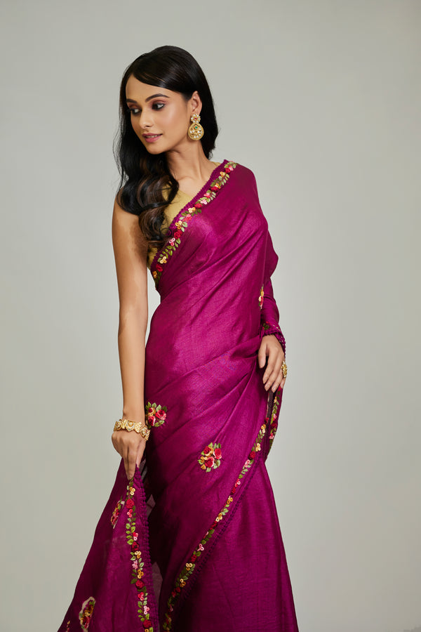 Violet Shibori Style Tussar Saree