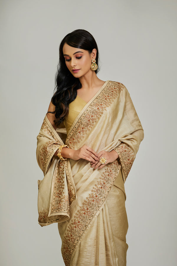 Off White Tussar Saree