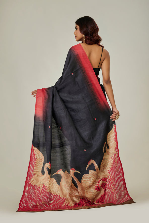 Red & Black Cutwork Saree