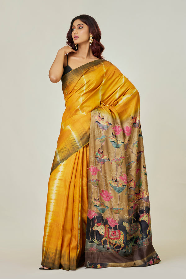 Yellow Ochre Tussar Saree