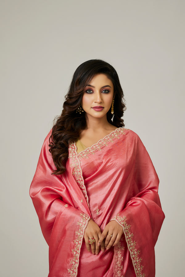 Pink Tussar Saree