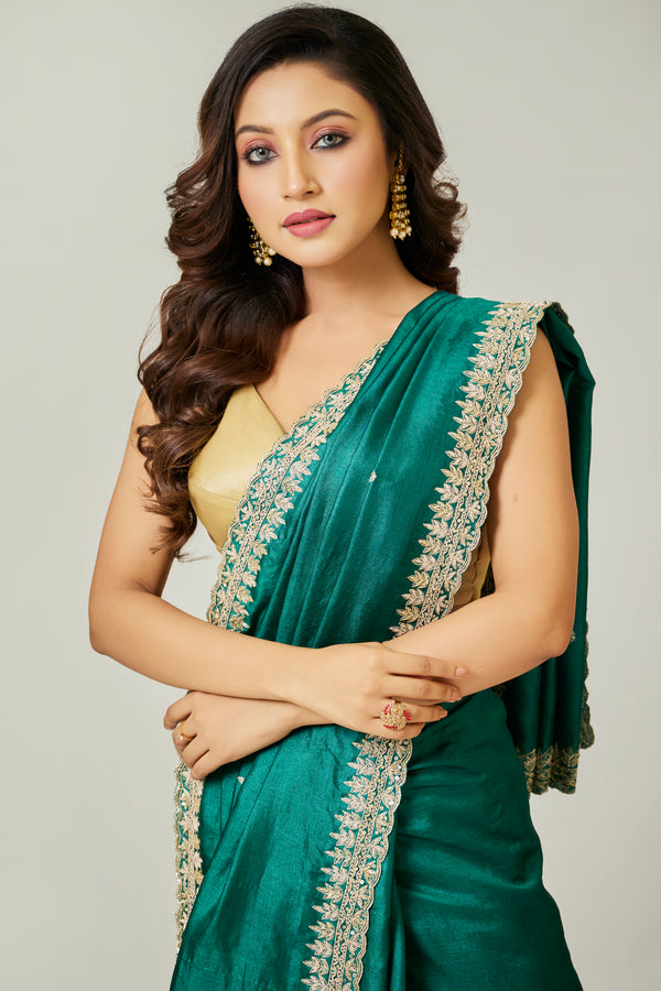 Pine Green Color Tussar Saree