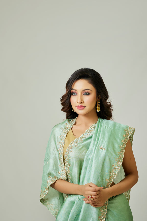 Pista Color Tussar Saree