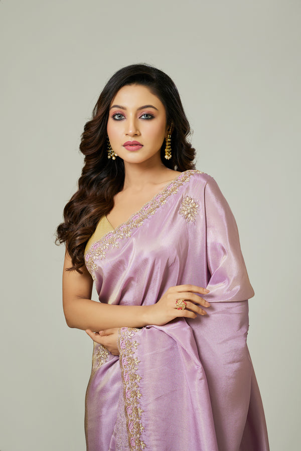 Lavender Tissue Embroidered Saree