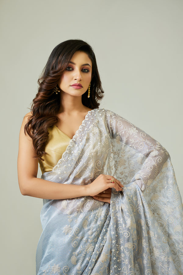 Powder Blue Kota Silk Saree