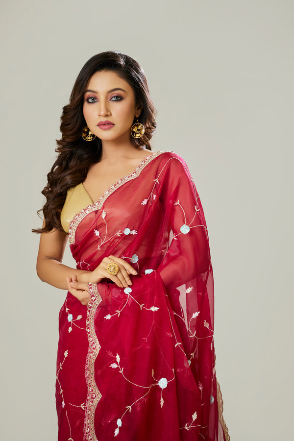 Red Organza Saree
