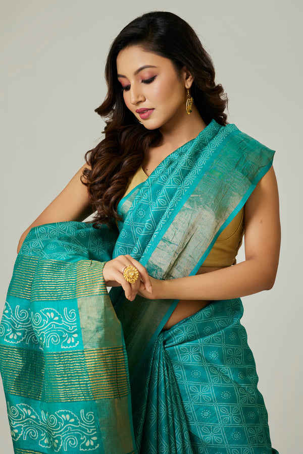 Sea Green Tussar Saree