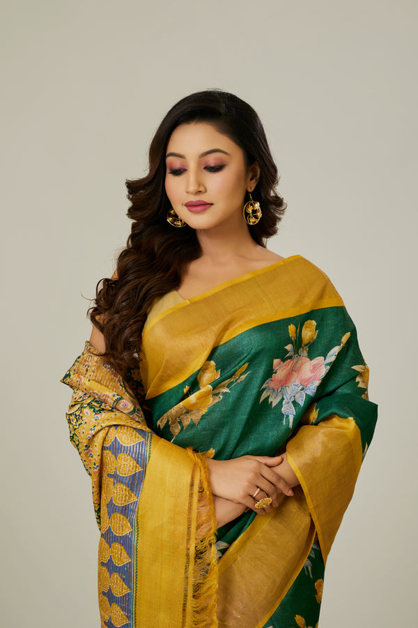 Green Tussar Saree