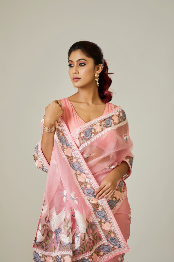 Light pink Embroidered Saree