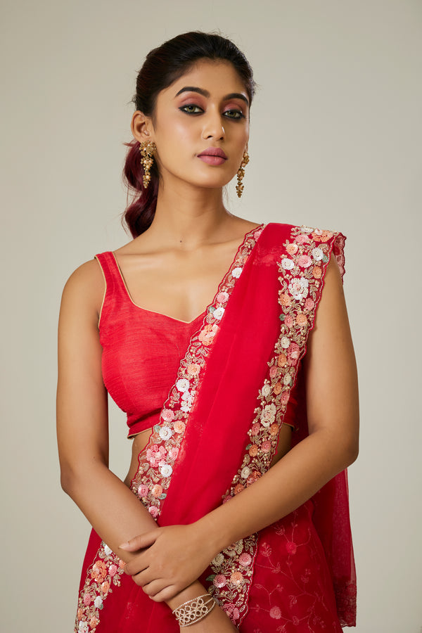 Red Semi Organza Saree